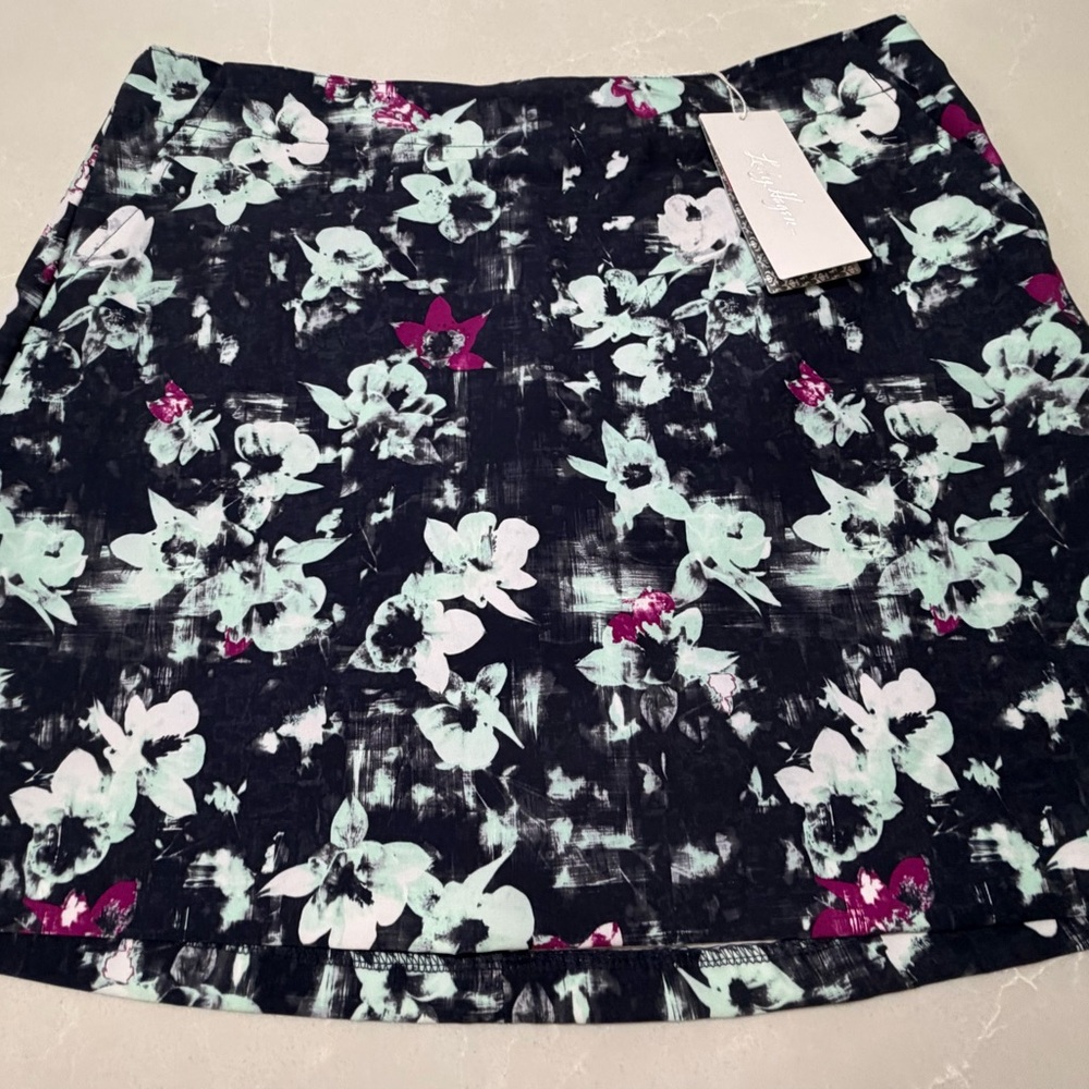 NWT Lady Hagen Georgetown Navy Golf Mini Skort with Mint/Magenta Floral Print 12